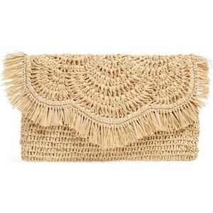 Nordstrom Raffia Fringe Envelope Clutch Summer Resort Boho Social Occasions